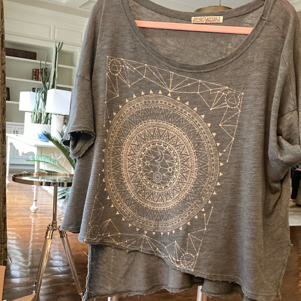 Free People Blue White Graphic Boxy Tee